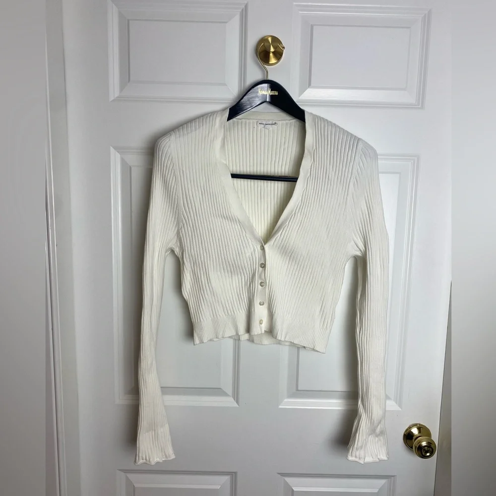 Good American Ribbed Crop Sweater in Ivory Size 5 (~16) - Picture 4 of 7